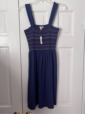 NWT Madewell Texture & Thread Smocked Tank Dress Navy Size M
